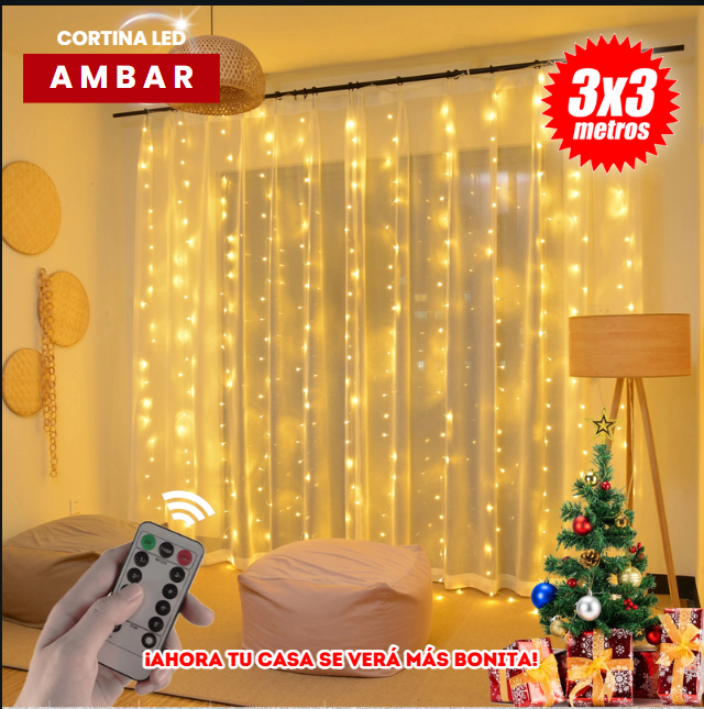 Cortina de Luces 3x3 Cálida y Multicolor — ¡Ilumina tu Navidad con magia!