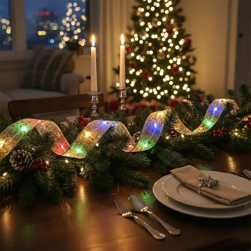 Árbol 1.80 m + cinta led navideña + cja. luces navideñas + Lámparas